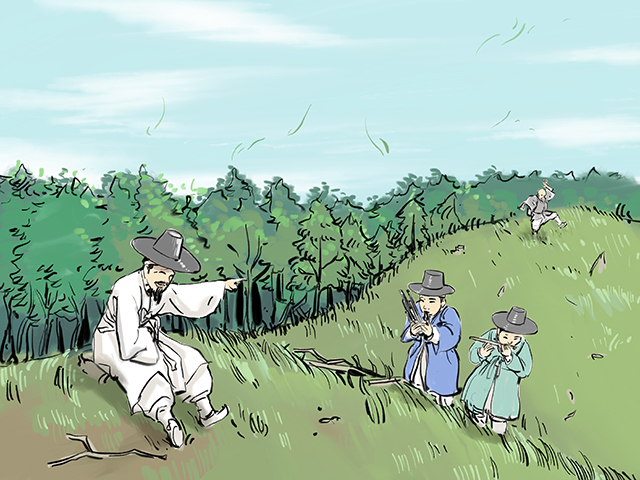 광대가 부는 생황소리에 춤을 추는 승려