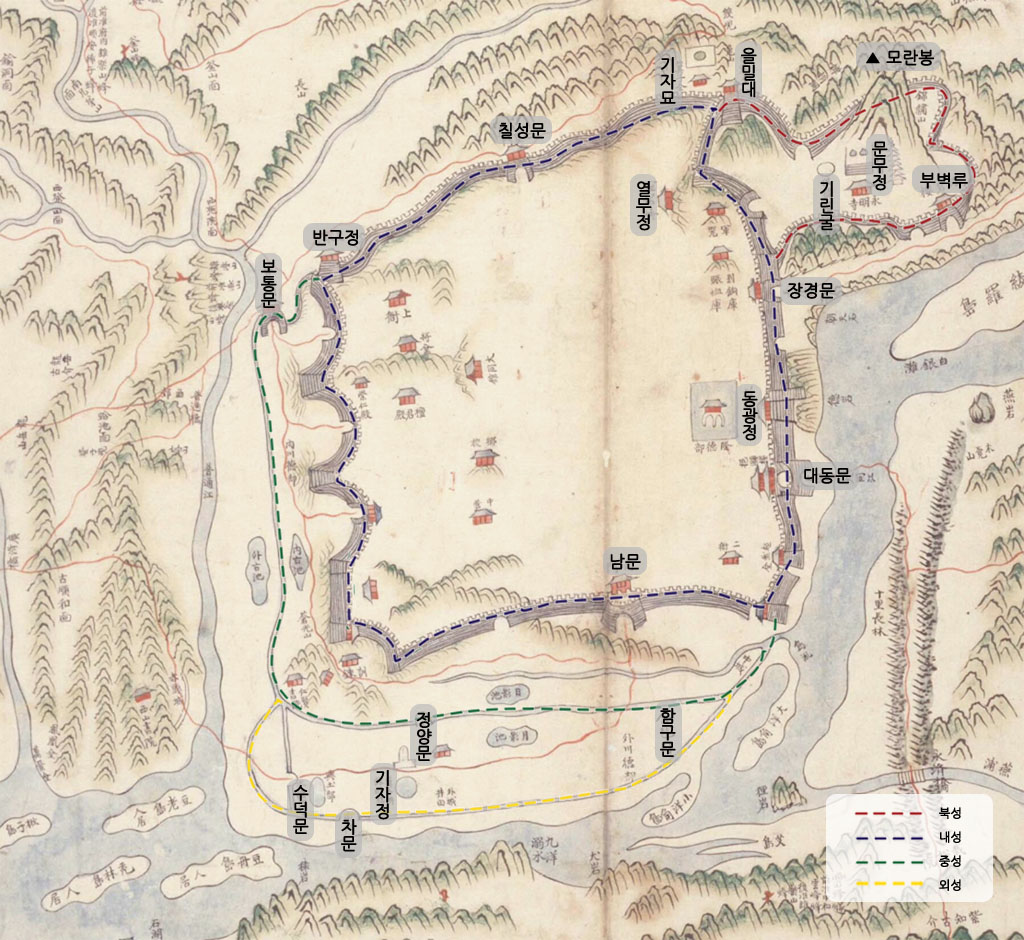 평양성 고지도와 주요 건물
