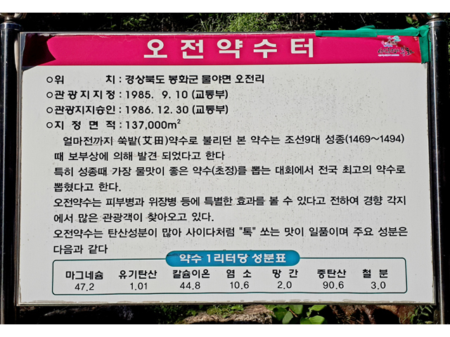 오전약수터 안내판