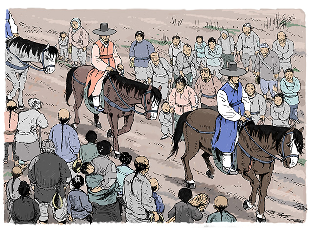 귀국길의 사신단과 굶주린 백성들