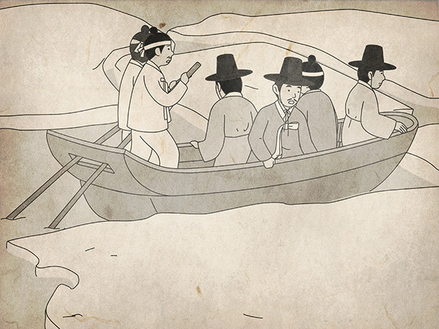 유빙 사이에 갇혀버린 나룻배