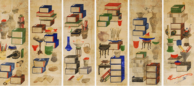 책거리(冊巨里), 이응록(李膺祿), 19세기, 종이에 채색, 경산시립박물관 소장