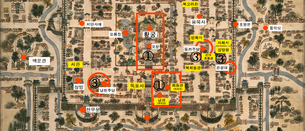 [그림5] 조선사행단의 숙소 위치(비정) 